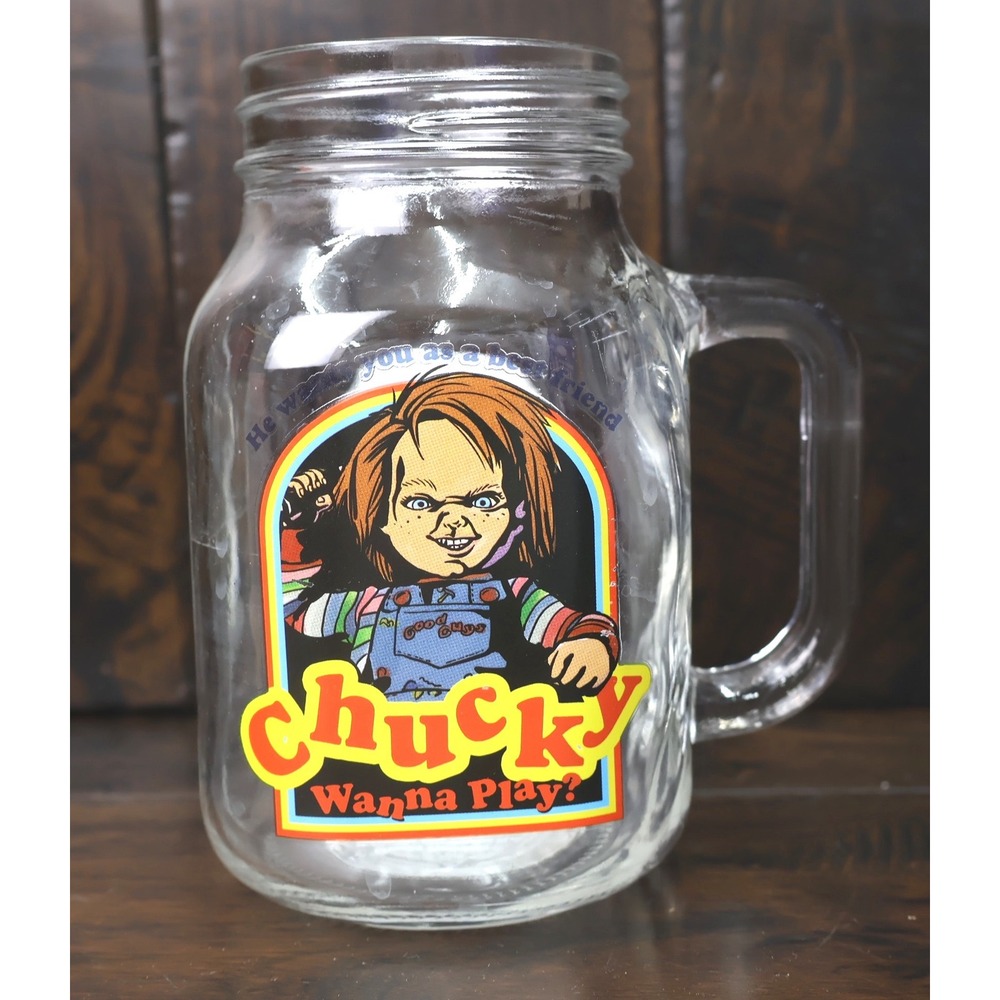 Silver Buffalo Chucky Mason Jar Mug Unisex OS Clear Excellent Horror Movie Glass